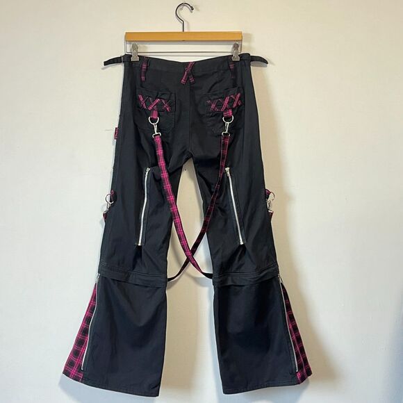 Tripp NYC Daang Goodman Black Pink Plaid Convertible Baggy Strap Cargo Pants 7 - Picture 3 of 12